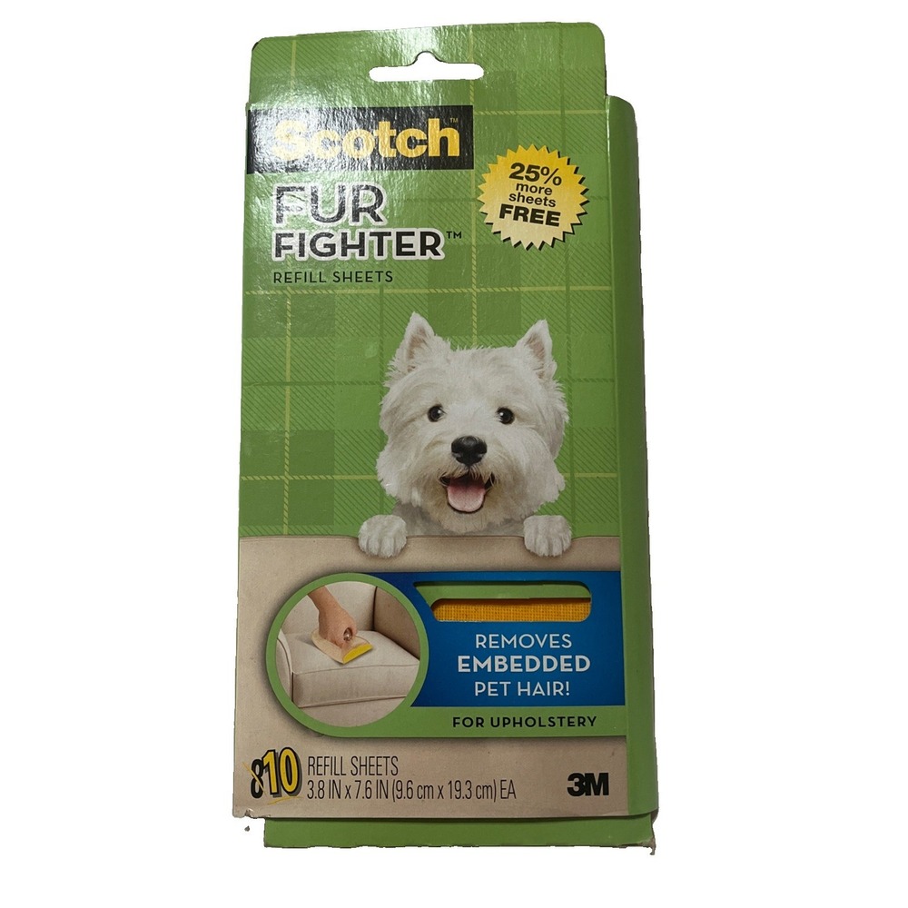 Scotch Fur Fighter Refill Sheets 10 Count Pet Hair Remover Upholstery 3M New